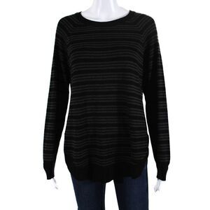 Interstyle Womens Crew Neck Striped Oversize Sweater Black Gray Size Medium